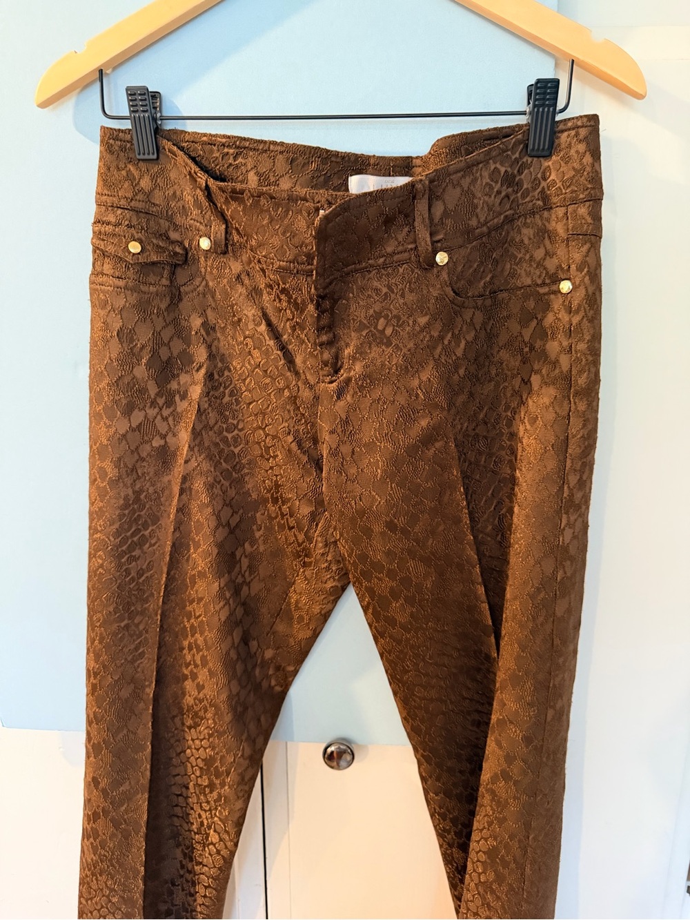 Cache Brown Snake-Textured bootcut with Gold Rivets